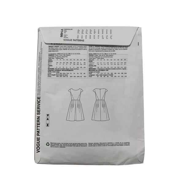 VOGUE Anne Klein Pleated Cap Sleeve Dress Pattern V1499 Size AX5 Uncut Career - Picture 2 of 5